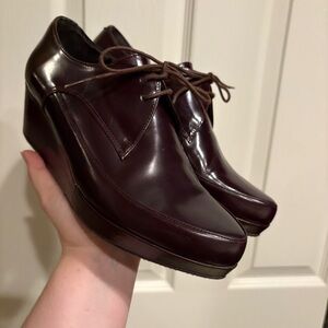AUDLEY Womens Burgundy Leather Wedges Size 5.5 Euro 36 Platform Loafers Designer